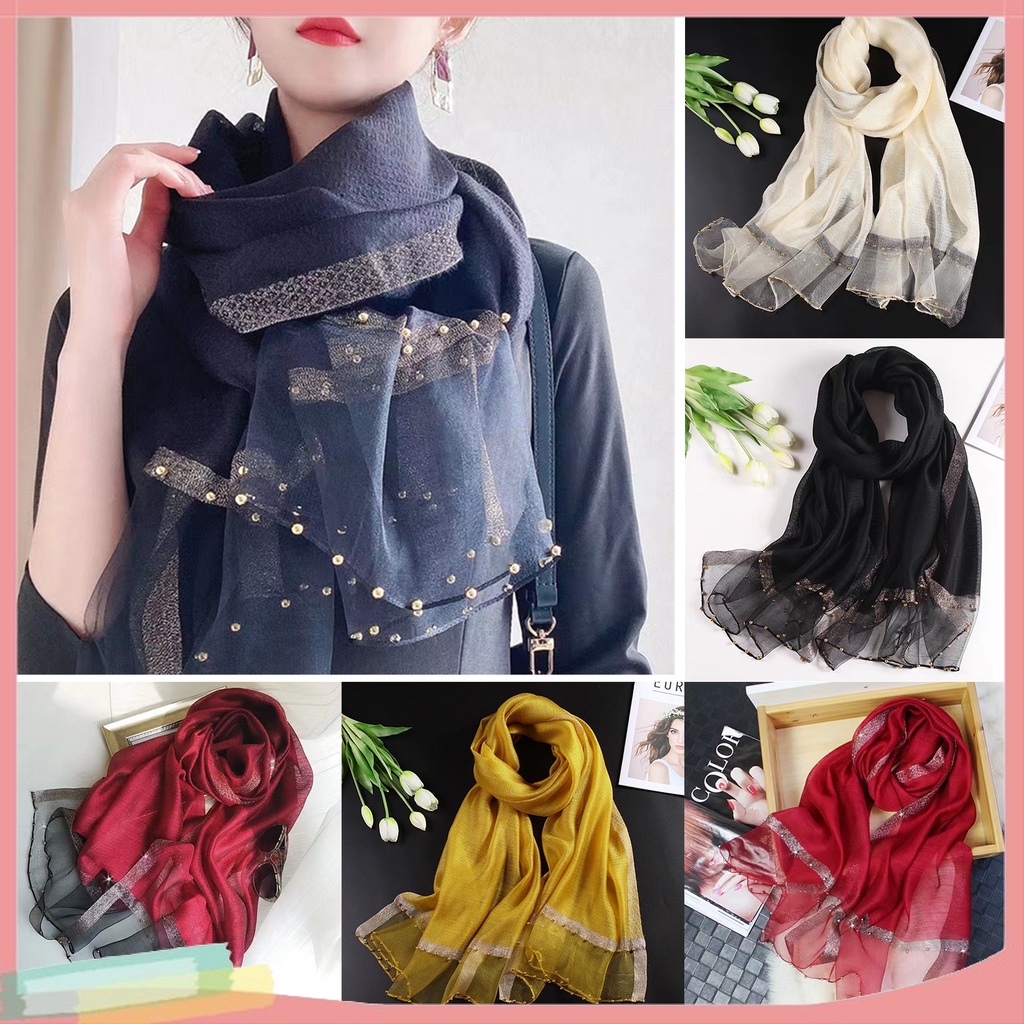 Khăn Choàng Cổ Lụa Mỏng Xuyên Thấu Màu Sắc Tương Phản Khô Nhanh Dùng Khi Đi Tiệc