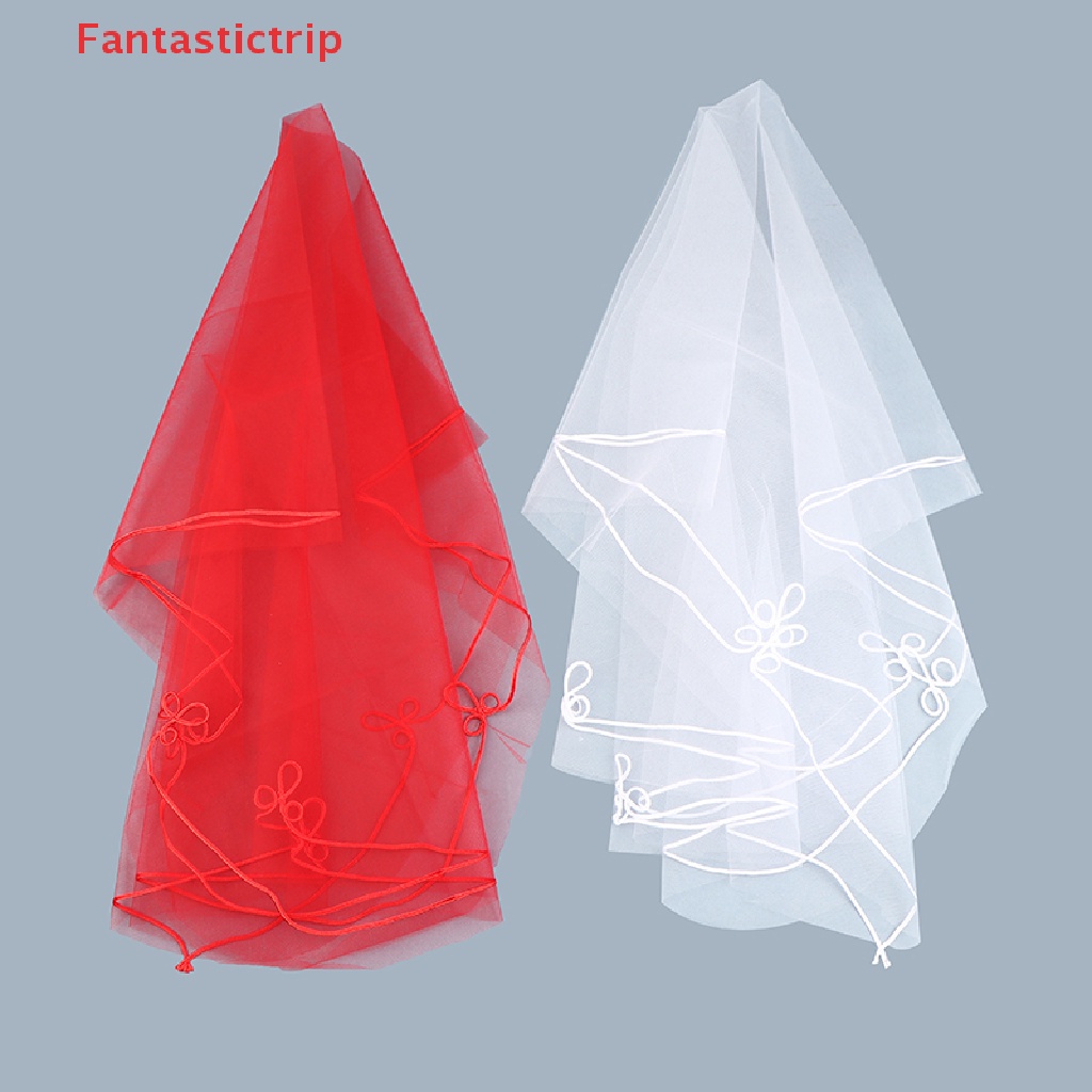 Mạng Che Mặt 1 Lớp Viền Lụa Trắng Đỏ Mới 1.4m Cho Cô Dâu