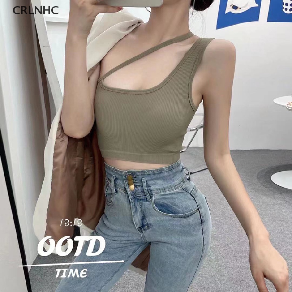 Áo hai dây CRLNHC lệch vai màu trơn mùa hè gợi cảm cho nữ