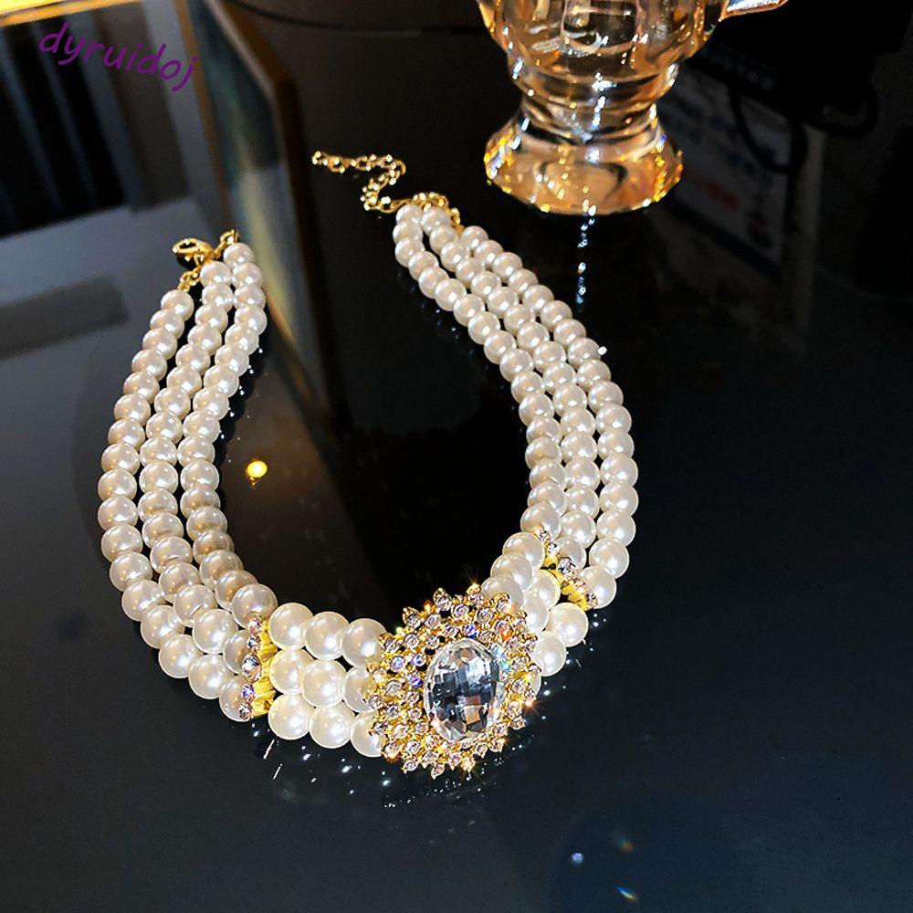 Vòng cổ Ba Lớp Họa Tiết Hoa Phong Cách Baroque DYRUIDOJ1 Dành Cho Nữ|Phụ Kiện Trang Sức Bằng Hợp Kim Thủy Tinh Phối Hợp Kim Thủy Tinh