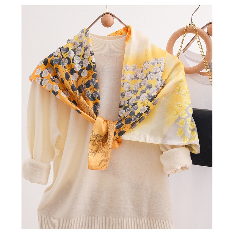 Khăn Quàng Cổ Lụa Hình Vuông 90 * 90cm In Họa Tiết Hoa Phong Cách Hàn Quốc Thời Trang Xuân Hè