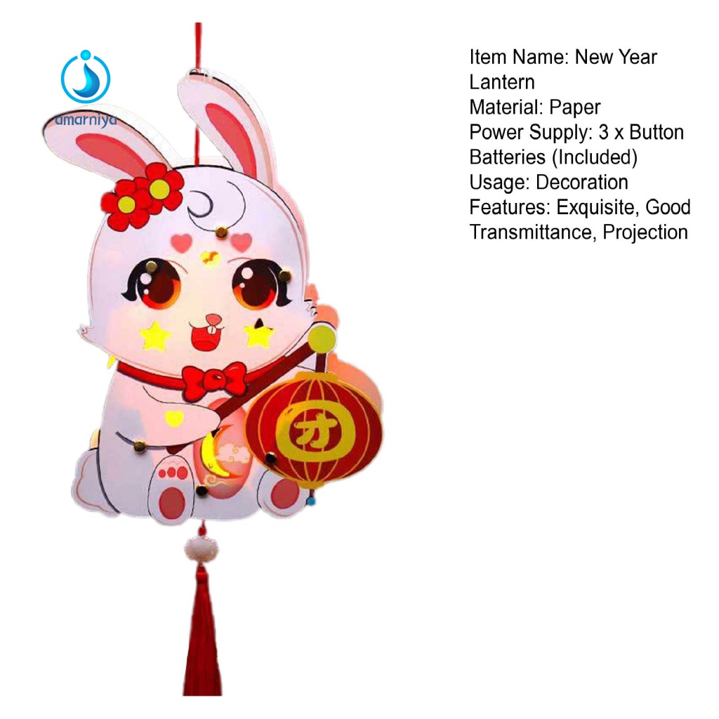 Lồng Đèn Hình Thỏ Hoạt Hình Màu Dạ Quang DIY Làm Quà Tặng Năm Mới Cho Bé