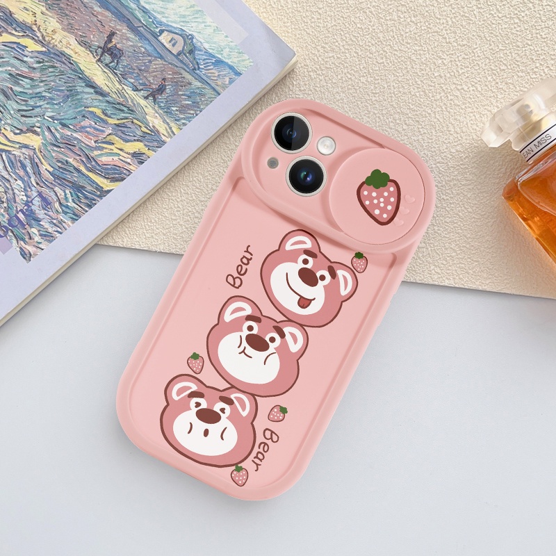 Ốp trượt cam Gấu dâu tây ốp Điện Thoại Case iPhone 14 XR 13 11 12 Pro Max 8 7 6 6S Plus X Xs Max Se 2020 13 12 11