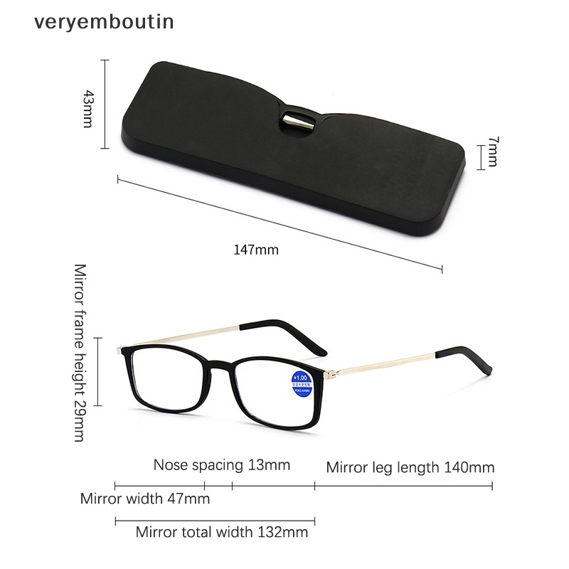 Mắt Kính Đọc Sách Gọng Đen Siêu Mỏng Chống Ánh Sáng Xanh Chất Lượng Cao Kèm Hộp Đựng Cho Điện Thoại