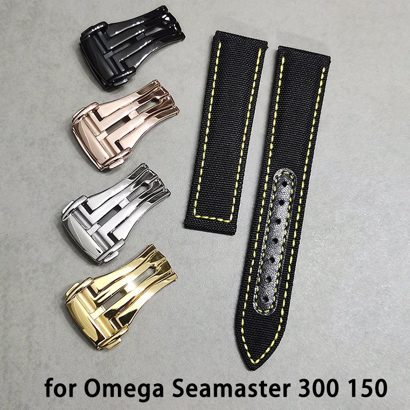 Dây Đeo Bằng Vải Canvas Và Da Thật Dành Cho Đồng Hồ Omega Seamaster 300 150 19mm 20mm 22mm