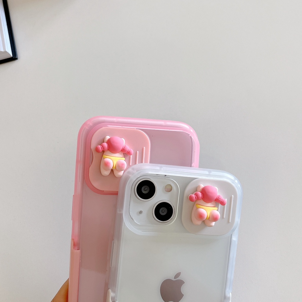 Ốp Điện Thoại TPU Mềm Trong Suốt Có Cửa Sổ Kéo 3D Dễ Thương Cho iPhone 14 12 11 13 Pro Max 14 Plus XR XS Đứng