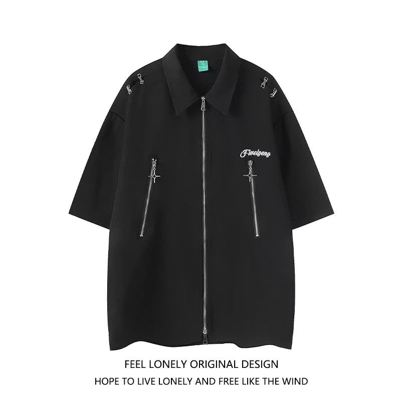 Áo Sơ Mi Tay Ngắn Cổ Polo Có Khóa Kéo Dáng Rộng Thời Trang Mùa Hè Hàng Mới Dành Cho Bạn Nam