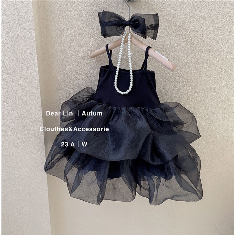 Hàng Có Sẵn Đầm Hai Dây Màu Đen Thời Trang Mùa Hè Phong Cách Hàn Quốc Ngọt Ngào Dành Cho Bé Gái