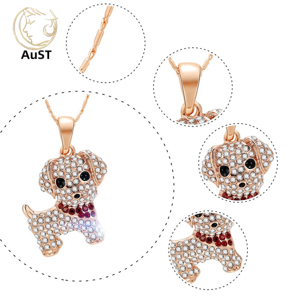 1 Bộ Vòng cổ + Bông Tai Thời Trang Hình Cún Con Đính Đá Lấp Lánh