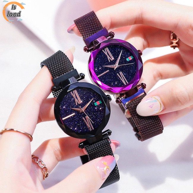 Đồng Hồ Đeo Tay Quartz Không Gỉ Từ Tính Họa Tiết Bầu Trời Sao Sang Trọng Cho Nữ