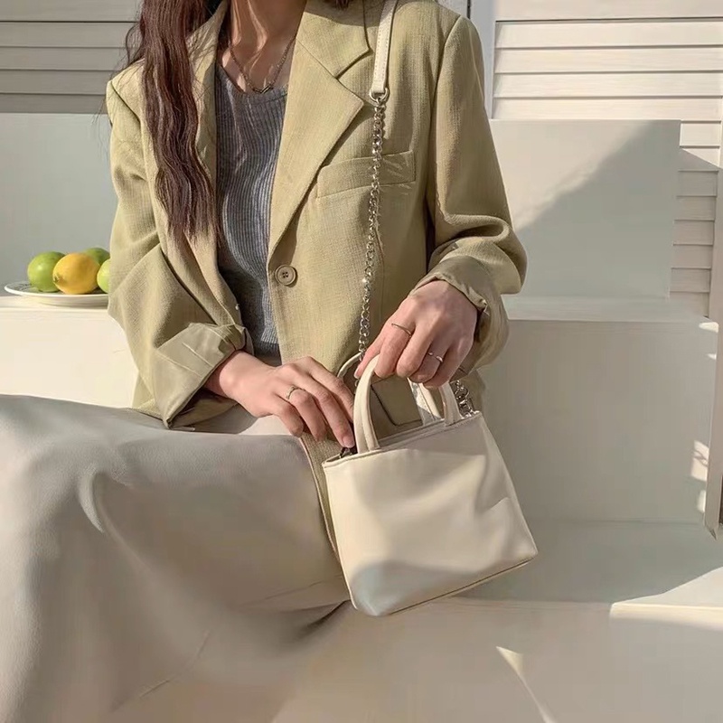 Túi Đeo Chéo Hình Vuông Nhỏ Màu Trơn Có Khóa Kéo Thời Trang Cao Cấp Cho Nữ