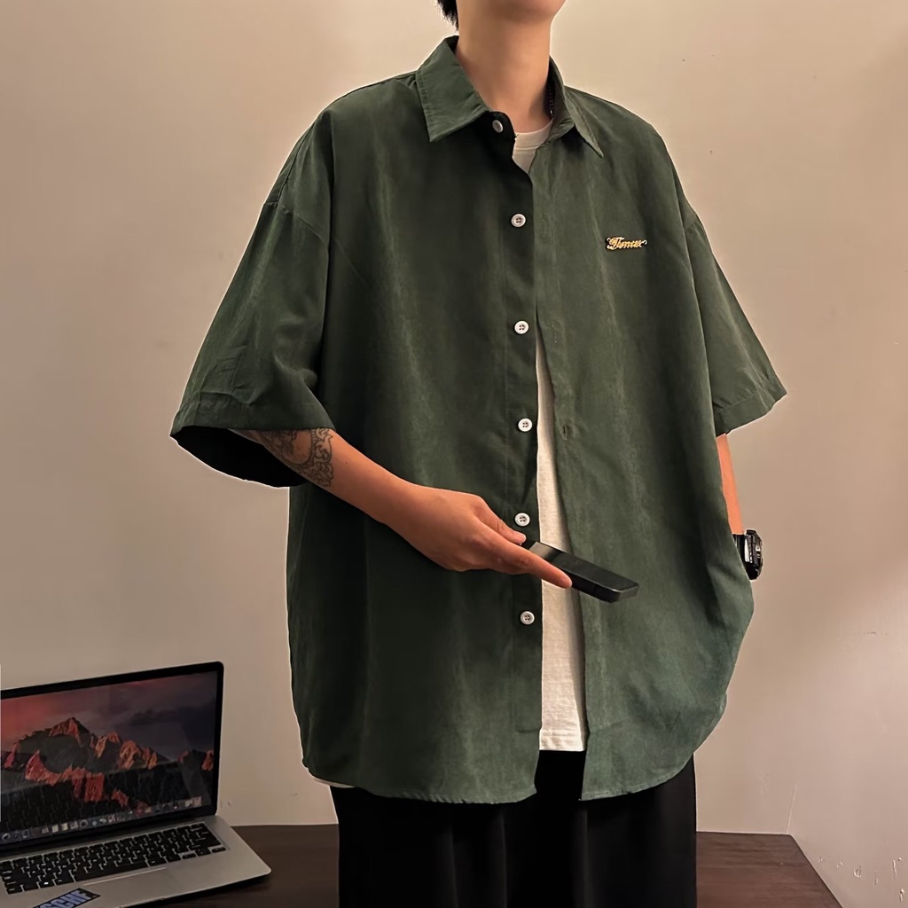 Áo Sơ Mi Nhung Ngắn Tay Dáng Rộng Thời Trang Mùa Hè Giản Dị Dễ Phối Đồ Dành Cho Nam
