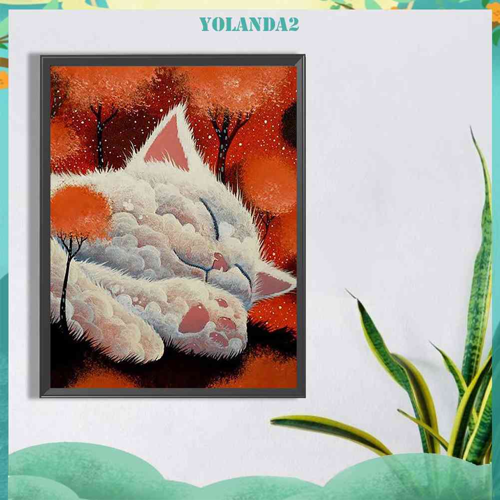 Tranh Đính Đá Kim Cương Toàn Bộ 5D DIY Hình Vẽ Mèo Trang Trí Nhà Cửa