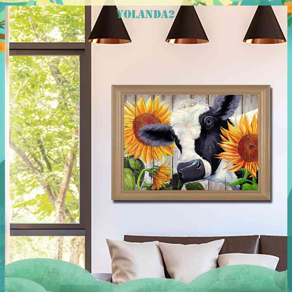 Tranh Đính Đá Kim Cương Toàn Bộ 5D DIY Hình Vẽ Hoa Hướng Dương / Bò Sữa