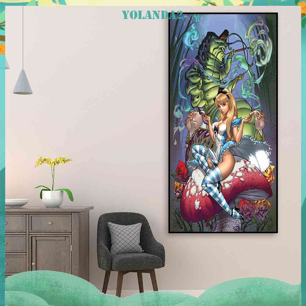 Bộ Tranh Đính Đá 5D Họa Tiết Alice in Wonderland Độc Đáo DIY Dùng Trang Trí Nhà Cửa