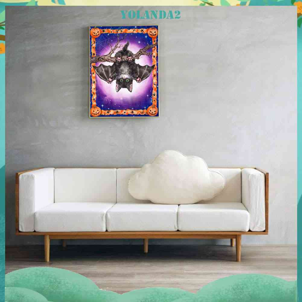 Tranh Đính Đá Kim Cương Toàn Bộ 5D DIY Hình Vẽ Mèo Dơi