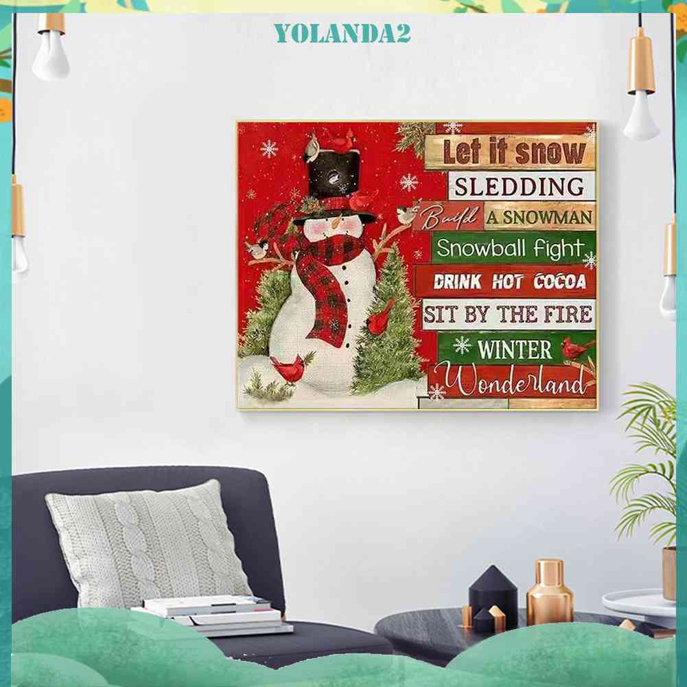 Tranh Đính Đá Kim Cương Toàn Bộ 5D DIY Hình Người Tuyết Và Chữ Tiếng Anh