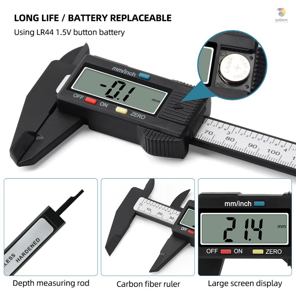 Thước Đo Điện Tử Màn Hình LCD 0-6 Inch / 150mm Bằng Nhựa Sợi Carbon Độ Chính Xác Cao