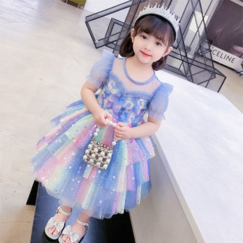 Đầm Bé Gái Mùa Hè Mới 2023 Bé Gái Phong Cách Phương Tây Đầm Công Chúa Aisha Frozen Phồng Gạc Đầm