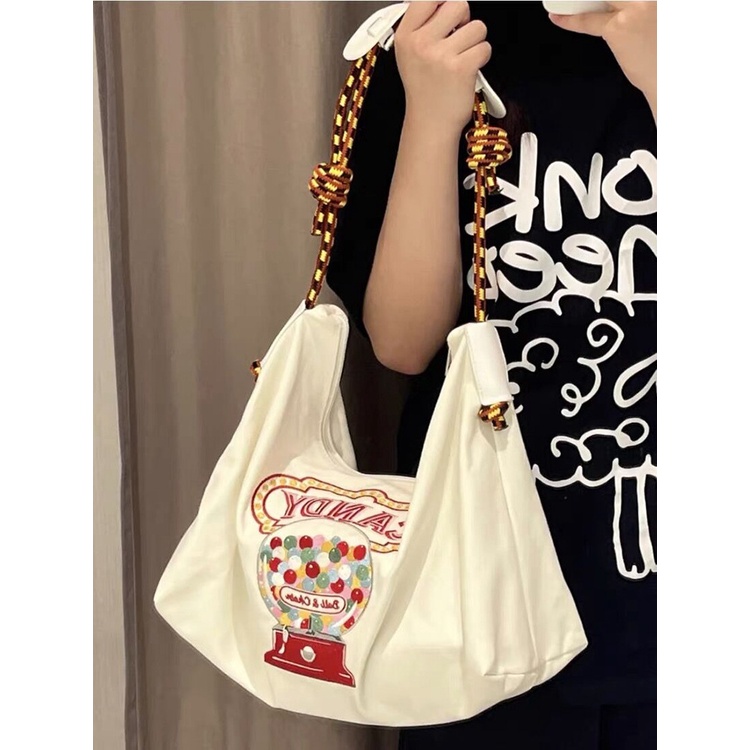 Túi Tote Vải Canvas Cỡ Lớn Thêu Họa Tiết Dễ Thương Phong Cách Nhật Bản Cho Nữ