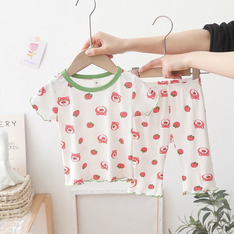 Bộ Đồ Ngủ Bằng Lụa Mát Phong Cách Hàn Quốc Thời Trang Mùa Hè Kích Thước 90-140CM Dành Cho Bé Gái