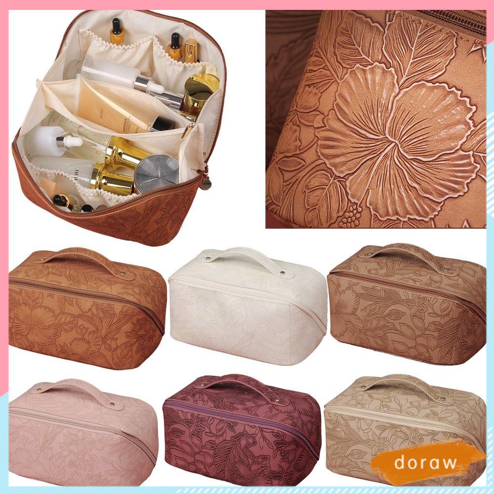 Túi Đựng Mỹ Phẩm Da PU Họa Tiết Hoa Dập Nổi 3D Kích Cỡ Lớn Chống Thấm Nước