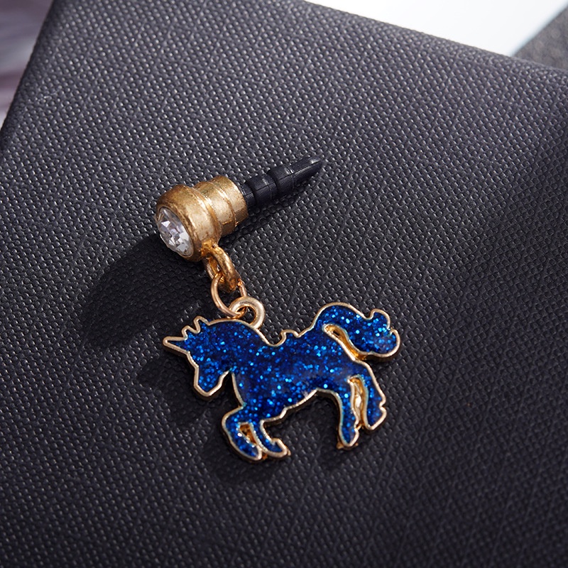 Nút Cắm Chống Bụi Cho Lỗ Cắm Tai Nghe Điện Thoại Di Động Bằng Hợp Kim Hình Kỳ Lân Đính Sequin Chống Bụi diy