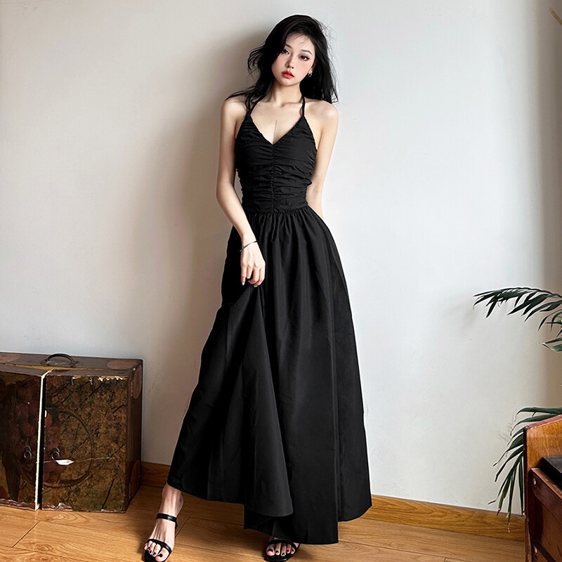Weird Puss Đầm Maxi Hai Dây Màu Trơn Thời Trang Quyến Rũ Dành Cho Nữ