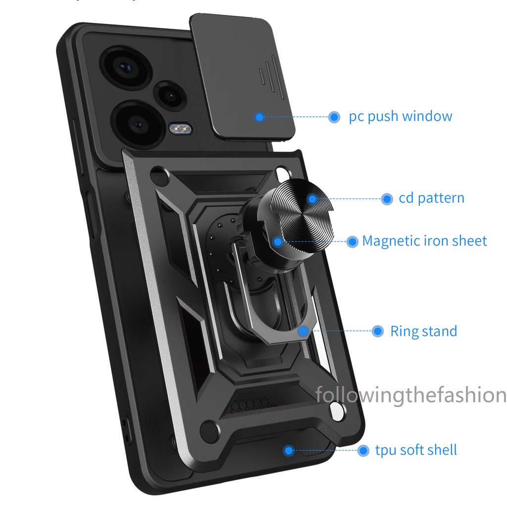 Ốp Điện Thoại Dạng Giáp Có Vòng Đỡ Nam Châm Cho Xiaomi Redmi Note 12 Pro 5G Pro Plus