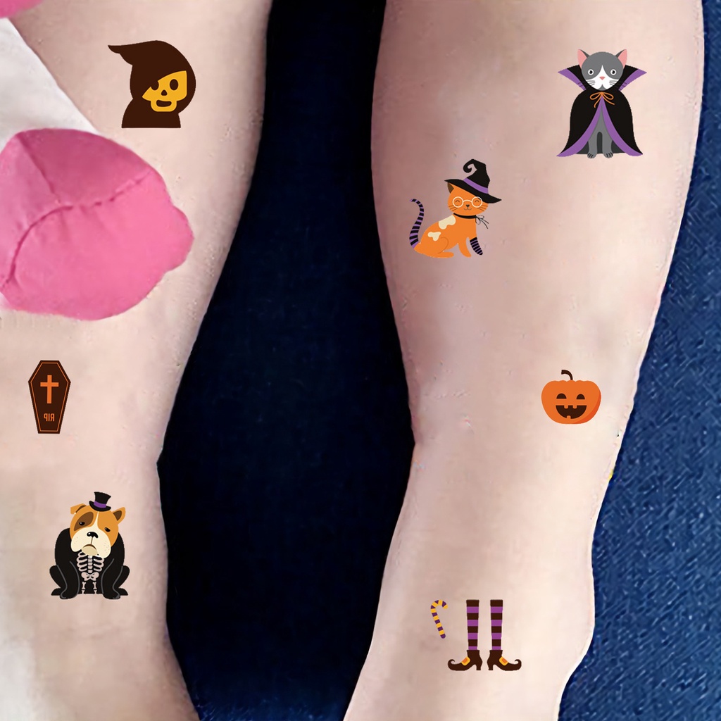 Hình Xăm Dán Chống Nước Chống Mồ Hôi Chống Rơi Hình Bí Ngô Halloween Dành Cho Trẻ Em