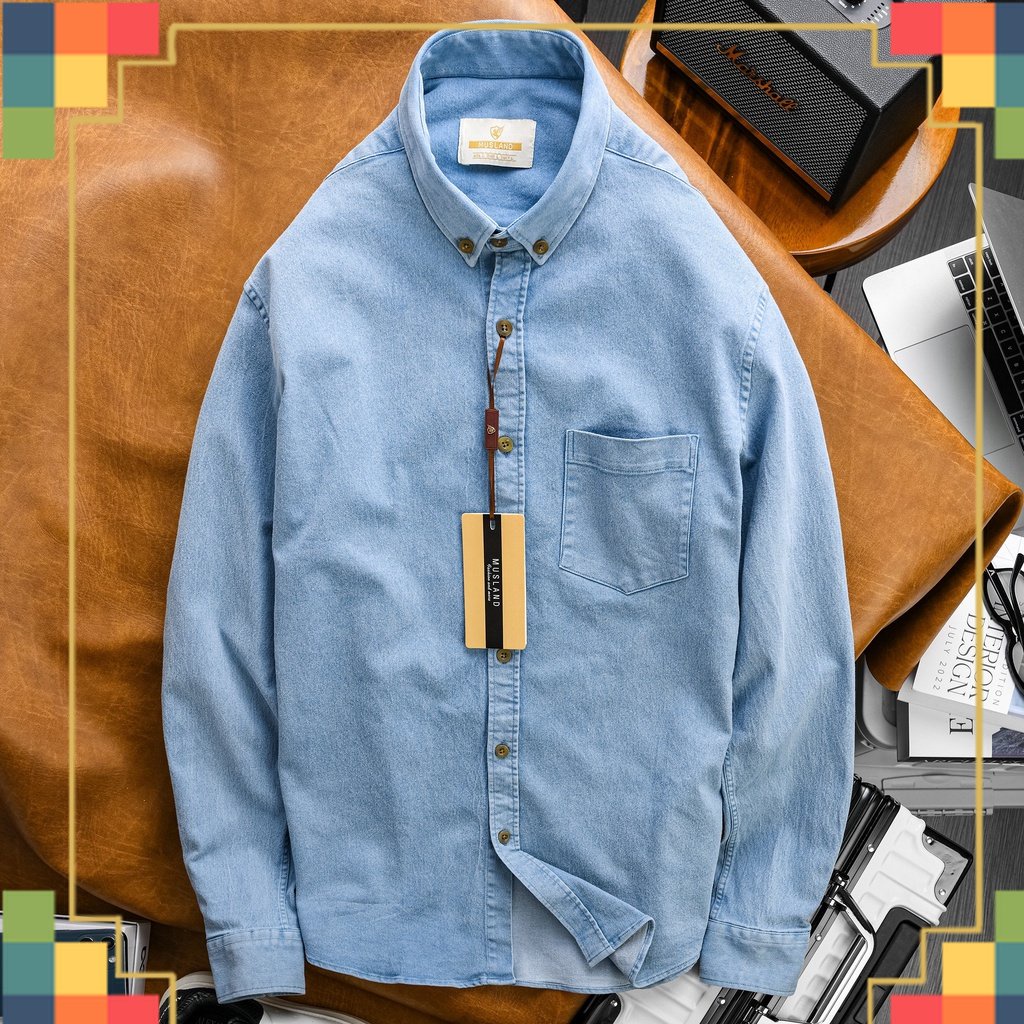SHOP QAXK - Áo sơmi Denim Musland Xanh Jean chất denim shop bán làm bao khách hàng mê mẫn - - SMML1i - - CHUẨN ĐẸP