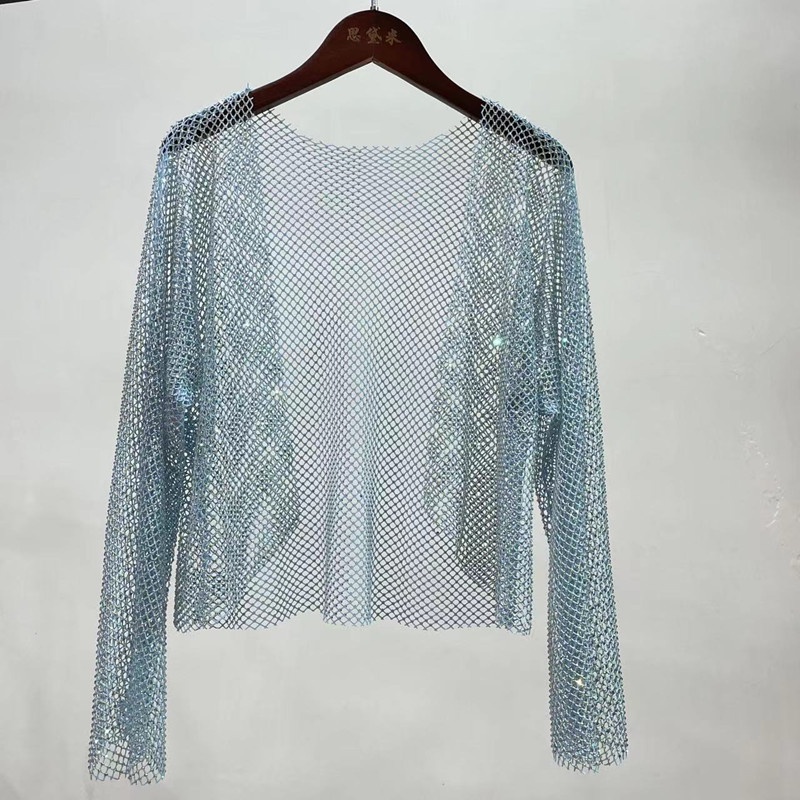 Toàn Bộ Áo Khoác Cardigan Lưới Ngắn Đính Kim Cương Pha Lê Lấp Lánh Thoáng Khí Chống Nắng Mùa Hè Sáng Bóng Dành Cho