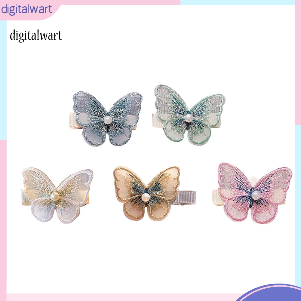 Kỹ Thuật Số| Set 5 Kẹp Tóc Bướm 3D Đính Ngọc Trai Giả Thời Trang Nữ