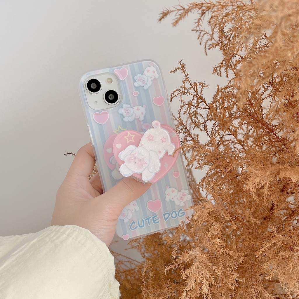 Ốp Điện Thoại Imd Silicone Mềm Trong Suốt In Hình Chú Chó Hoạt Hình Có Giá Đỡ Cho iPhone11 12 13 14 Pro Max