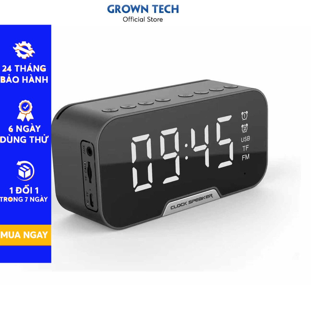 Loa bluetooth nghe nhạc mini đồng hồ GrownTech K12 đa năng đo nhiệt độ phòng, báo thức