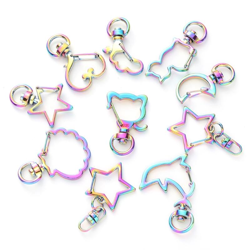 Set 10 Móc Khóa Hình Ngôi Sao / Trái Tim Màu Cầu Vồng Bằng Kim Loại