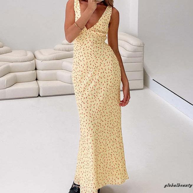 Đầm Dài Không Tay Cổ Chữ V Họa Tiết Chấm Bi Thời Trang Mùa Hè Cho Nữ