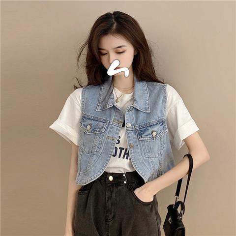 Áo Denim Không Tay Lưng Cao Thời Trang Mùa Hè Dành Cho Nữ