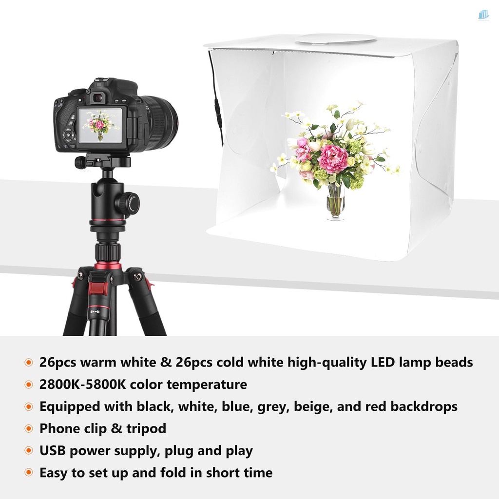 Hộp Đèn Chụp Ảnh Mini Andoer 40cm / 15.7inch 10W 2800K-5800K Có Thể Điều Chỉnh Độ Sáng Kèm Kẹp Điện Thoại / Máy Tính Để Bàn