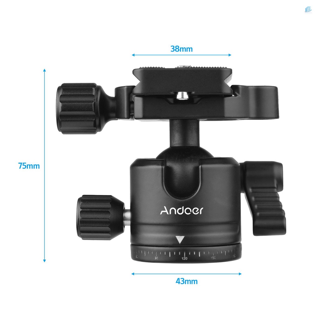 Ngàm Gắn Máy Ảnh Đầu Bi Andoer Max. 5kg / 11lbs Bằng Hợp Kim Nhôm Chịu Lực Tốt Kèm 2 Đĩa Tháo Lắp Nhanh