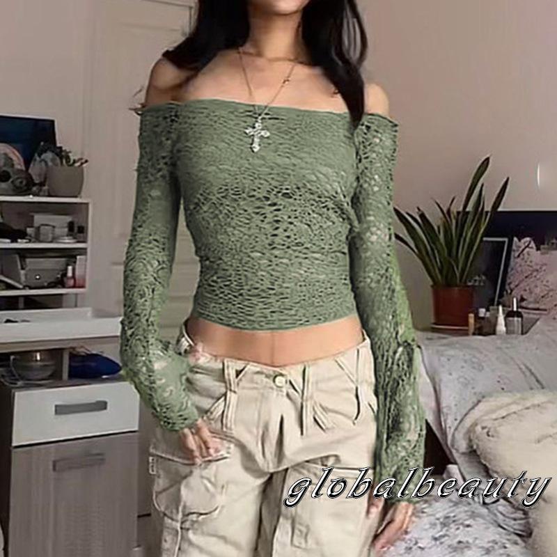 Áo Kiểu Trễ Vai Tay Dài Màu Sắc Đơn Giản Cho Nữ