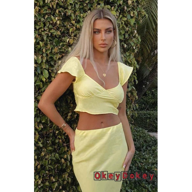 Bộ Áo Crop Top Cổ Vuông + Chân Váy Maxi Ôm Dáng Y2k Cho Nữ