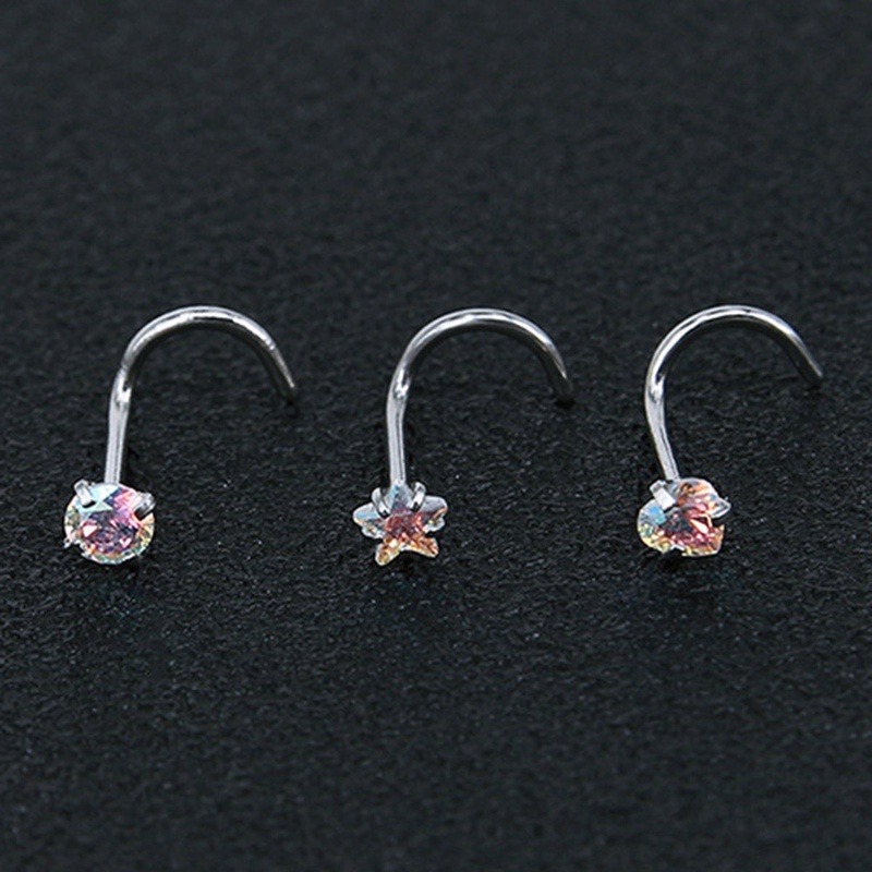 Set 3 Khuyên Mũi Thép Không Gỉ Đính Đá Cá Tính