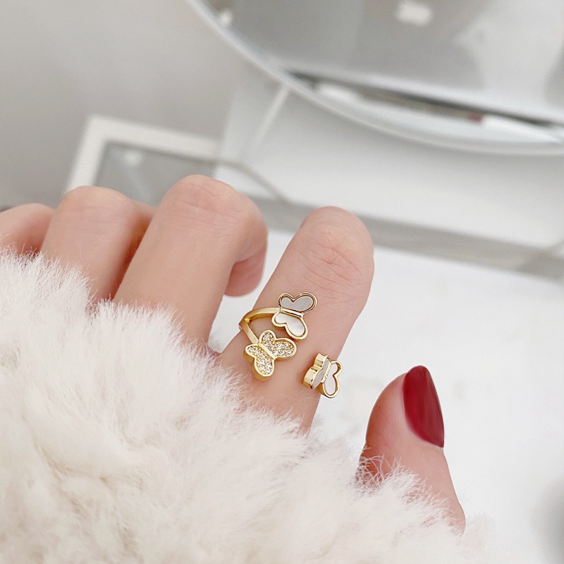 Nhẫn Hở Hình Bướm Đính Đá Pha Lê Lấp Lánh Sang Trọng Có Thể Điều Chỉnh
