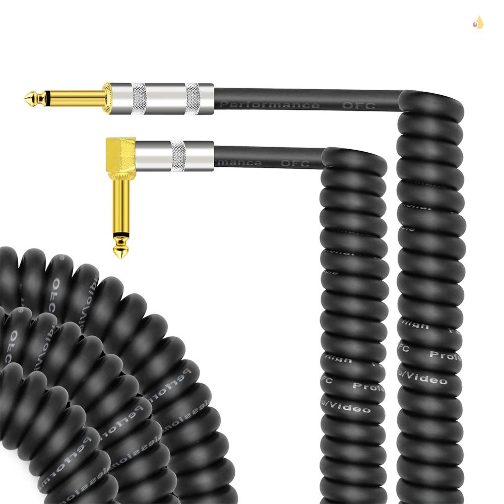 Dây Cáp Xoăn Âm Thanh Đàn Guitar Bằng PU Mạ Vàng 1 / 4 Inch Thẳng Góc Phải Phích Cắm TS