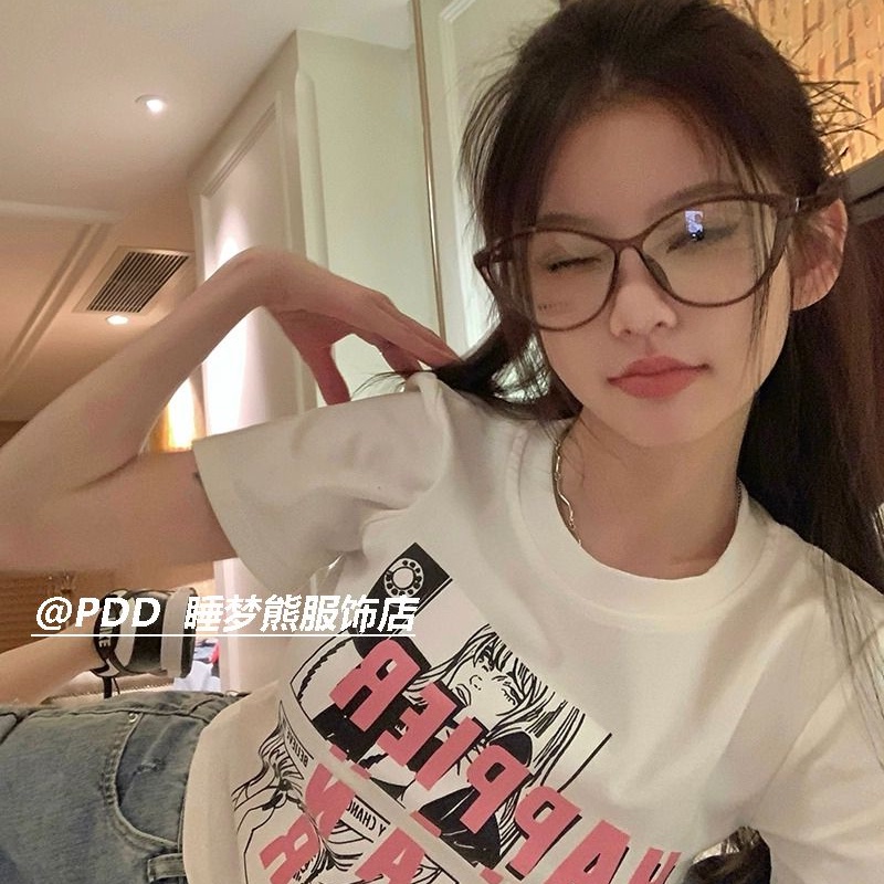 COZOK Áo Thun Ngắn Tay Cổ Tròn Dáng Ôm In Họa Tiết Thời Trang