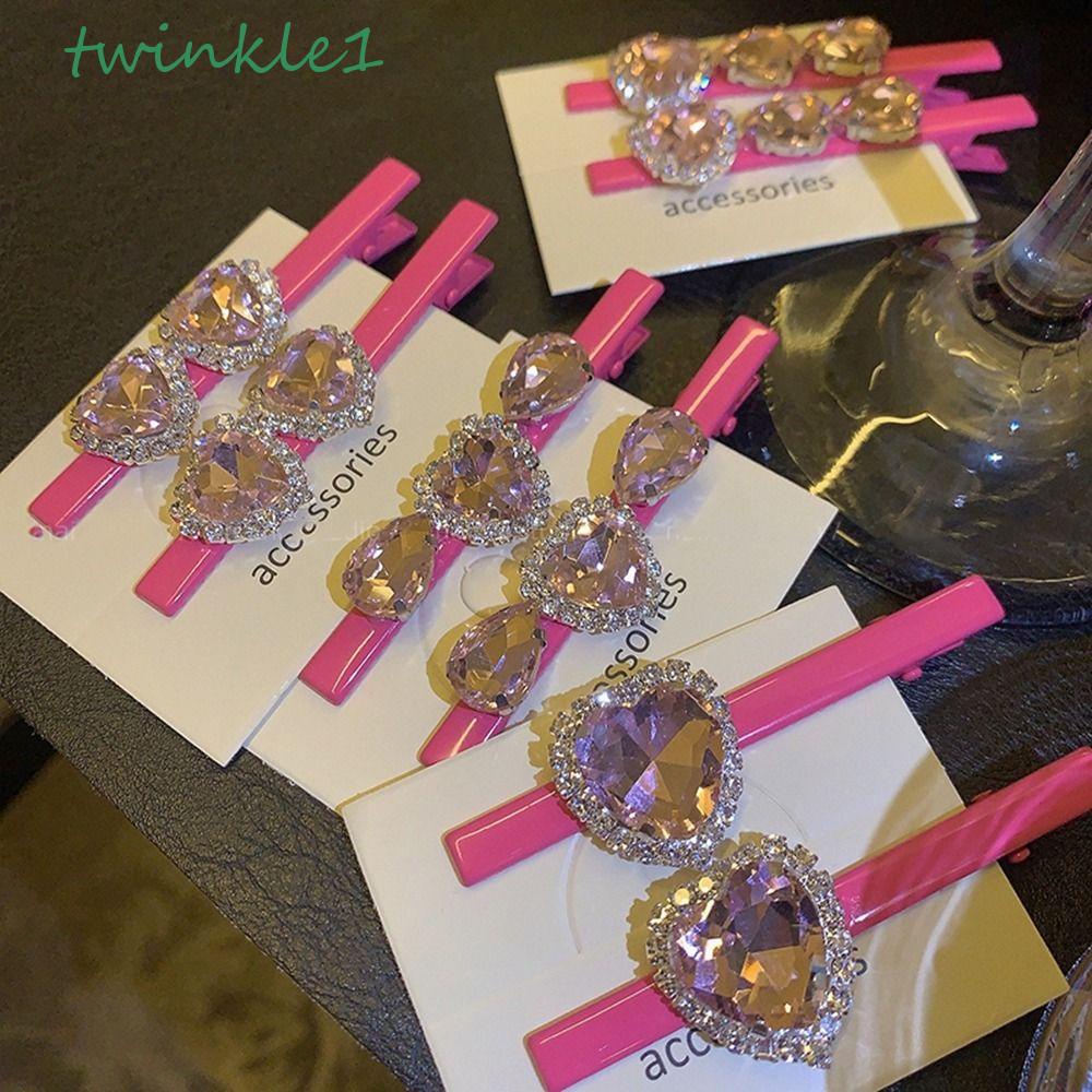 Kẹp Tóc Hình Trái Tim Màu Hồng Lấp Lánh|Kẹp Tóc Mỏ Vịt Dễ Thương Cho Bạn Gái