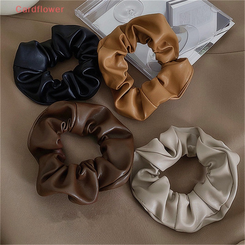 Dây Buộc Tóc Bằng Da PU Màu Trơn Cỡ Lớn Thời Trang Thu Đông Cho Nữ