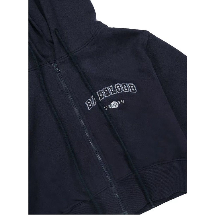 Bộ Đồ Thể Thao Áo Khoác Cardigan Ngắn Có Mũ Trùm Thêu Hình Badblood Có Khóa Kéo Cho Nữ