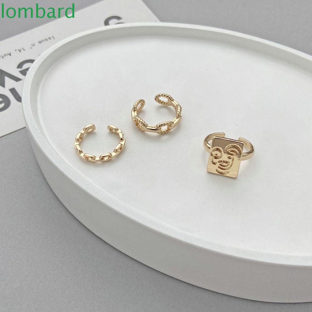 Bộ 3 Nhẫn Đeo Tay Kiểu Hàn Quốc Dễ Thương|Nhẫn Hợp Kim Họa Tiết Hình Học Mặt Cười Nhiều Màu Sắc